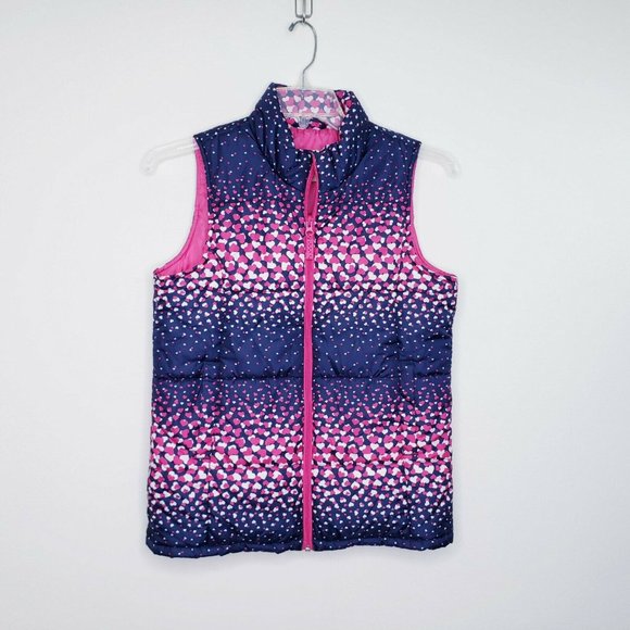 Lands End Kids Girls Blue Pink Heart Puffer Vest - Picture 8 of 12